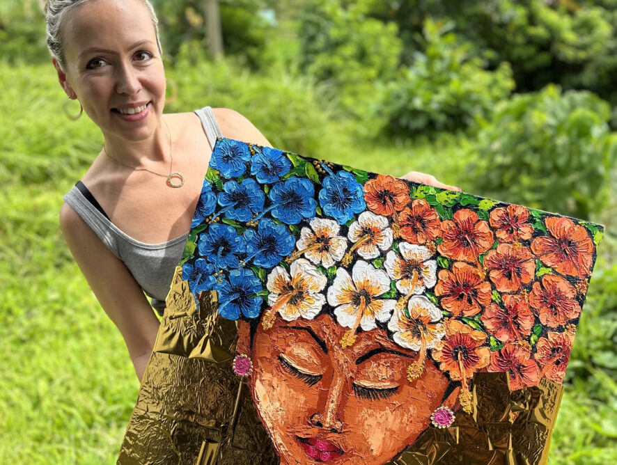 Nový obraz z Bali, žena se zavřenýma očima, který jsem si namalovala
